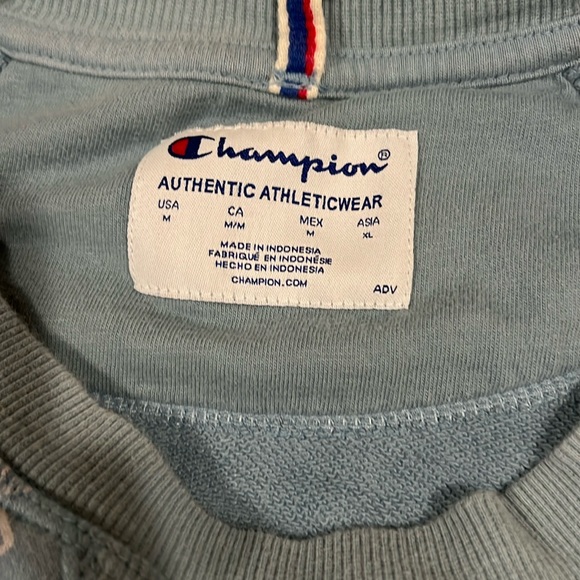 NWOT Champion sweatshirt, light blue, with white writing - Picture 2 of 6